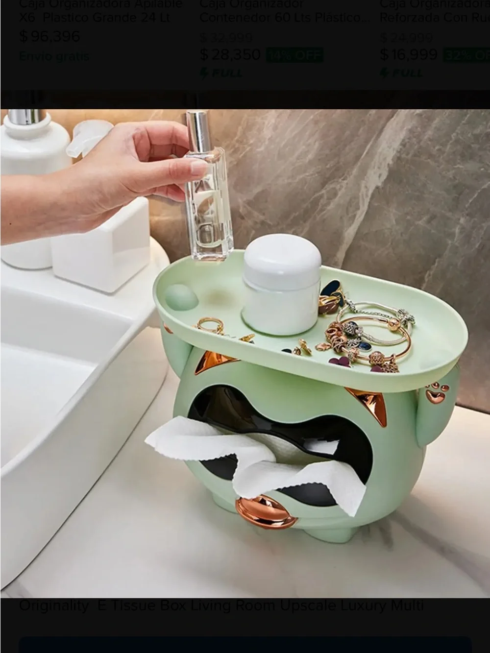 & Other Stories Mint Green Tissue Box Holder with Rose Gold Accents